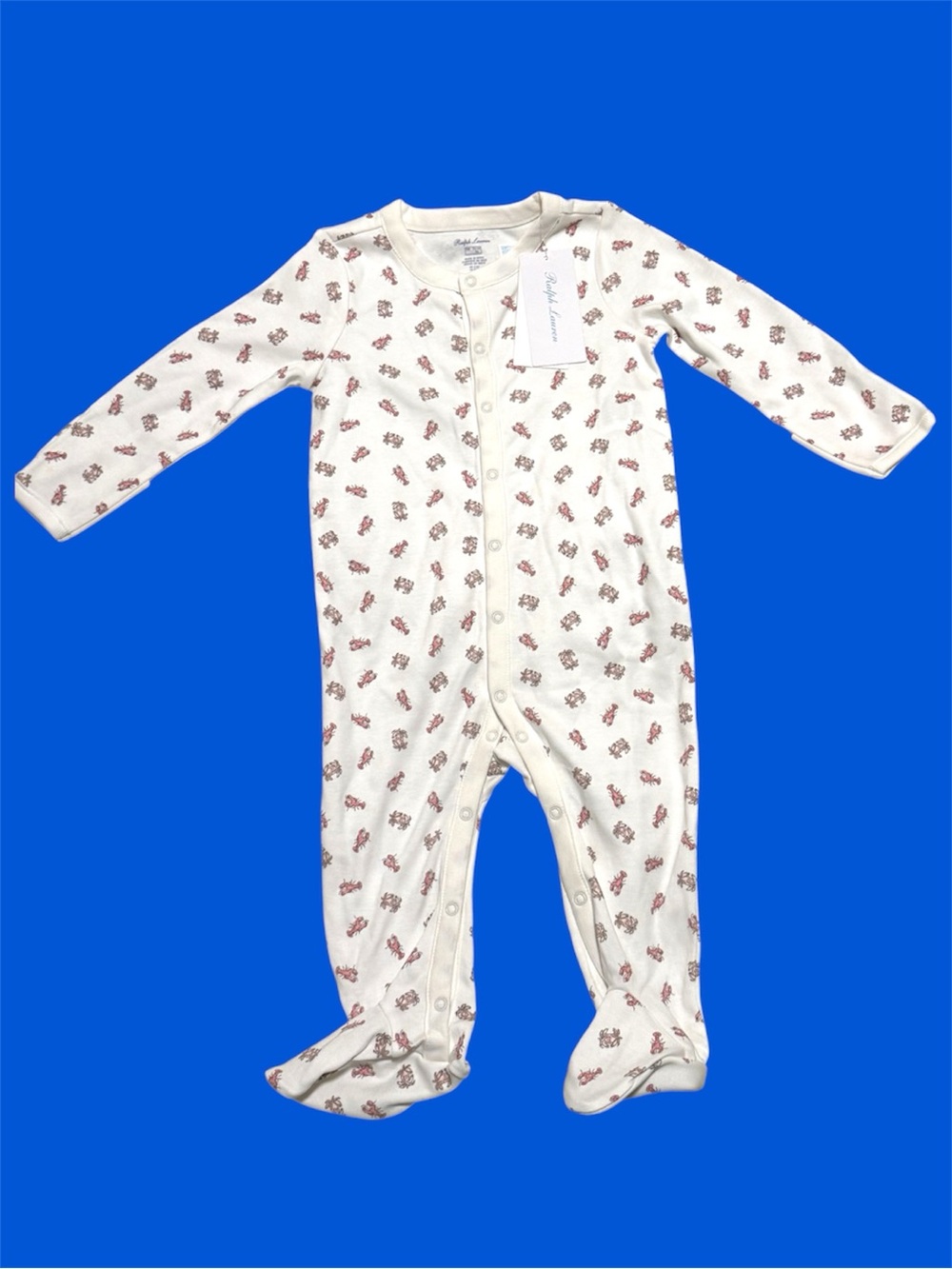 RL baby White crustacean Print Footed One-Piece Pajamas